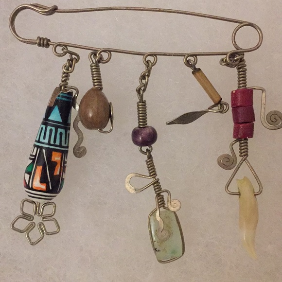 Wearable Art pin “Diaper pin” BoHo/gypsy/festival - Picture 3 of 8